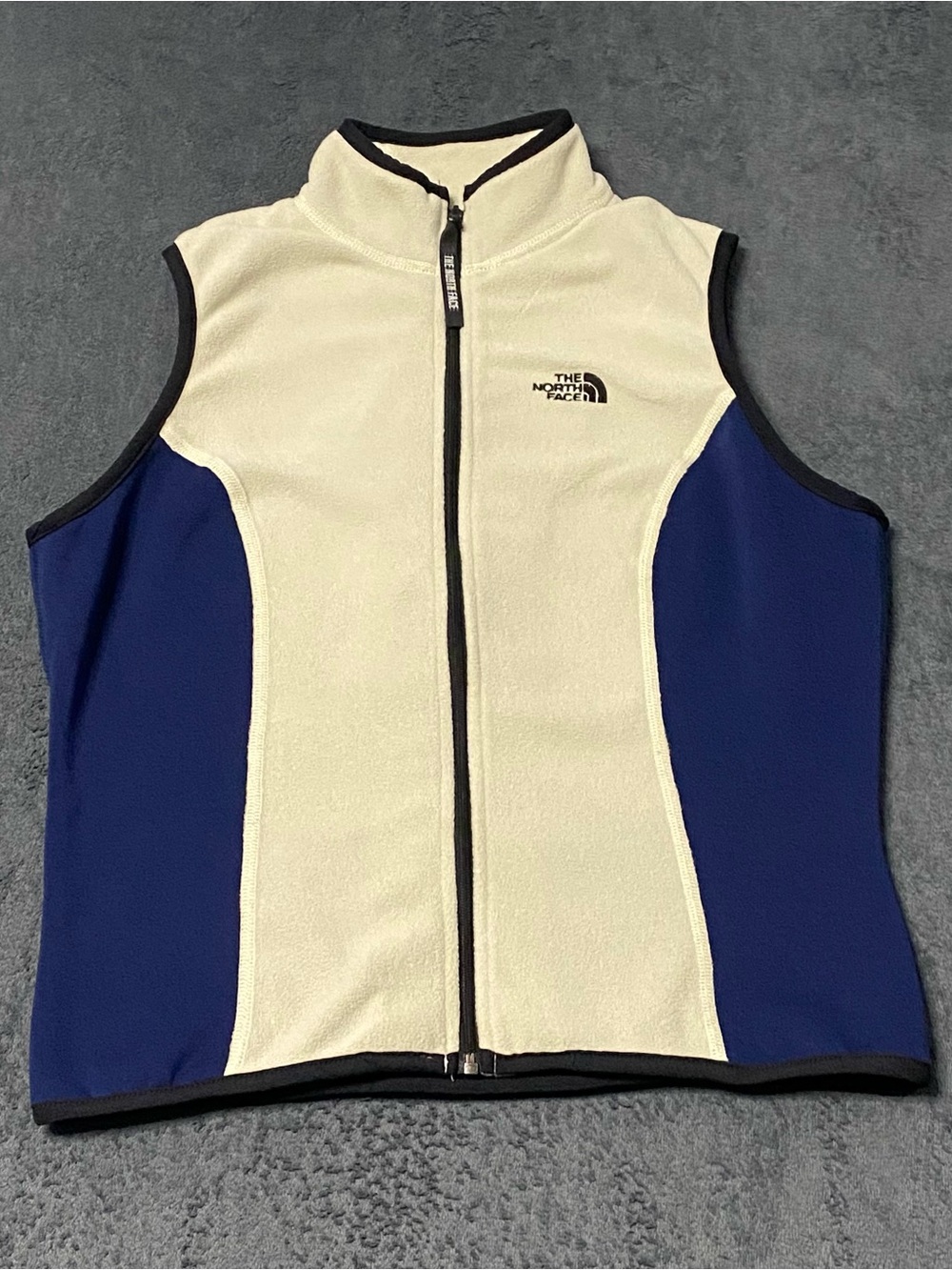 VTG The North Face Fleece Vest Womens L Ivory Blue Colorblock Full Zip Outdoor